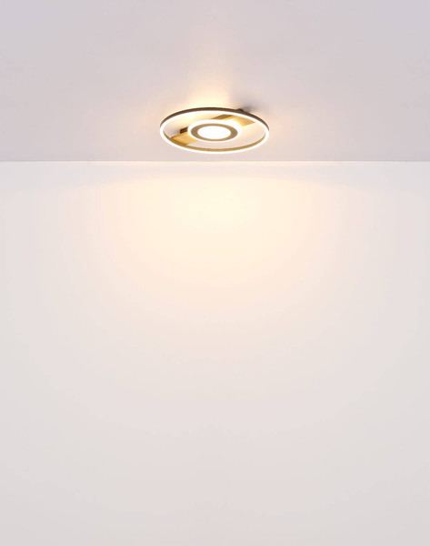 Globo LED Deckenleuchte Pikara 24W warmweiss Holzoptik schwarz matt Metall Aluminium Ø40,5cm