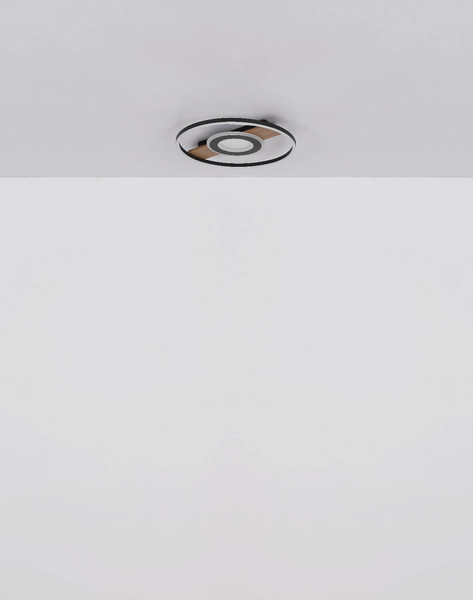 Globo LED Deckenleuchte Pikara 24W warmweiss Holzoptik schwarz matt Metall Aluminium Ø40,5cm