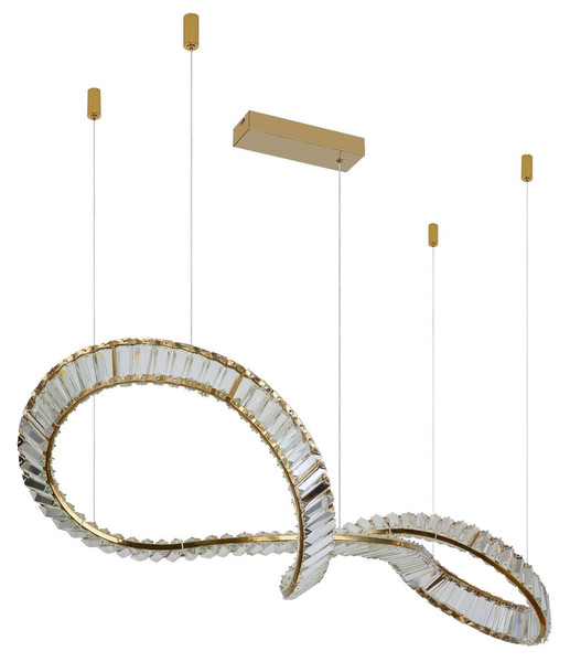 Globo LED Pendelleuchte Neil 72W dimmbar Fernbedienung CCT warm-/tageslichtweiss Goldfarben klar Metall K5 Kristalle 120x110cm