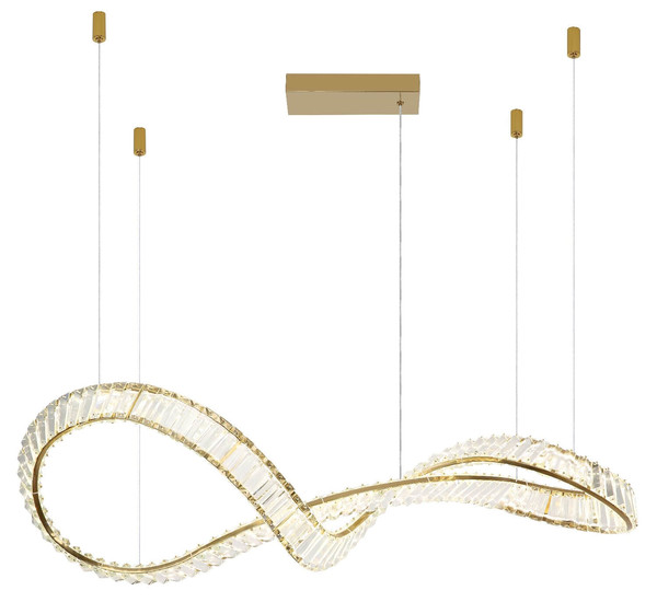 Globo LED Pendelleuchte Neil 72W dimmbar Fernbedienung CCT warm-/tageslichtweiss Goldfarben klar Metall K5 Kristalle 120x110cm