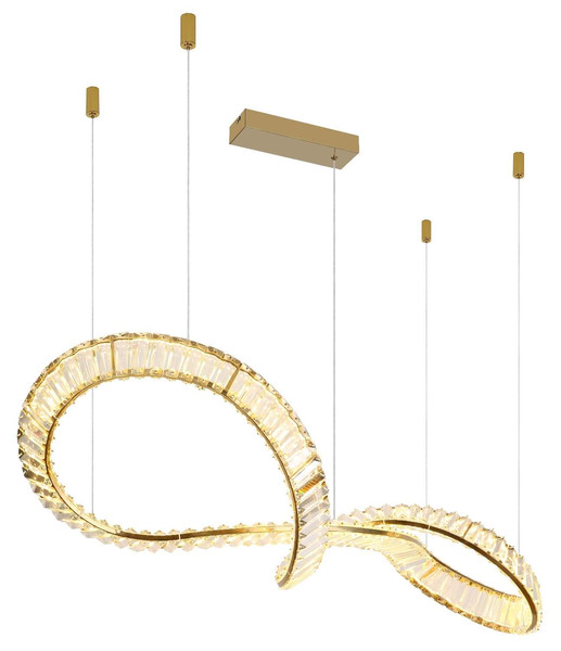 Globo LED Pendelleuchte Neil 72W dimmbar Fernbedienung CCT warm-/tageslichtweiss Goldfarben klar Metall K5 Kristalle 120x110cm