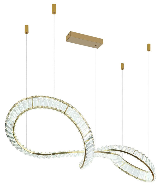 Globo LED Pendelleuchte Neil 72W dimmbar Fernbedienung CCT warm-/tageslichtweiss Goldfarben klar Metall K5 Kristalle 120x110cm