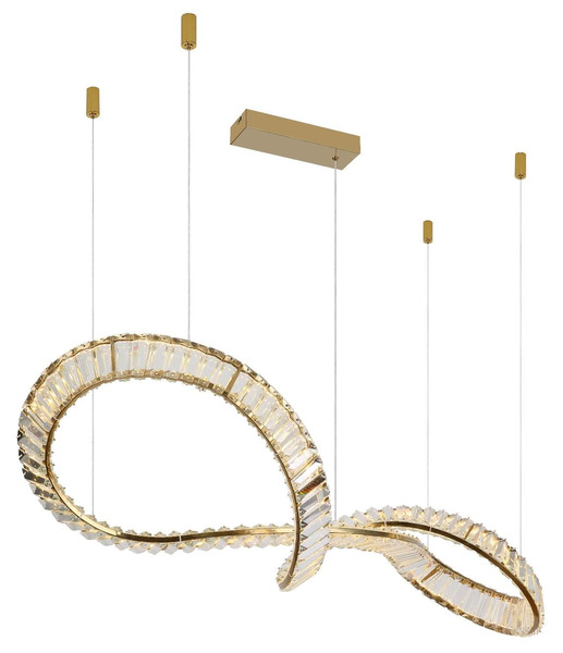 Globo LED Pendelleuchte Neil 72W dimmbar Fernbedienung CCT warm-/tageslichtweiss Goldfarben klar Metall K5 Kristalle 120x110cm