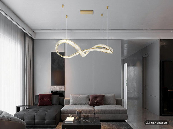 Globo LED Pendelleuchte Neil 72W dimmbar Fernbedienung CCT warm-/tageslichtweiss Goldfarben klar Metall K5 Kristalle 120x110cm
