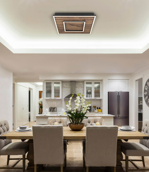 Globo Woody LED Deckenleuchte 36W Warmweiß Schwarz Matt, Metall Memoryfunktion 6cm 67345D1