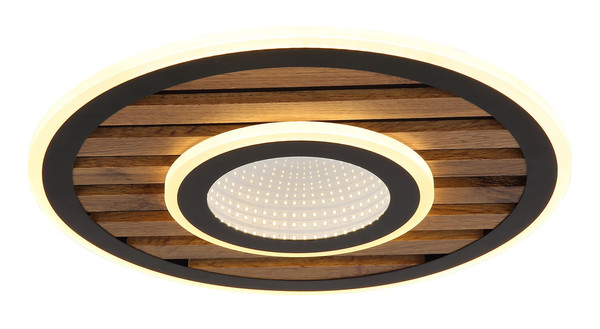 Globo Woody LED Deckenleuchte 24W Warmweiß Schwarz Matt, Metall Memoryfunktion Ø40cm 67345D4