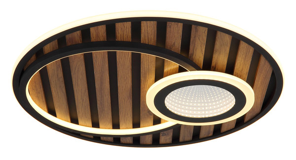 Globo Woody LED Deckenleuchte 32W Warmweiß Schwarz Matt, Metall Memoryfunktion Ø50cm 67345D5