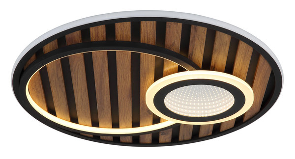 Globo Woody LED Deckenleuchte 32W Warmweiß Schwarz Matt, Metall Memoryfunktion Ø50cm 67345D5