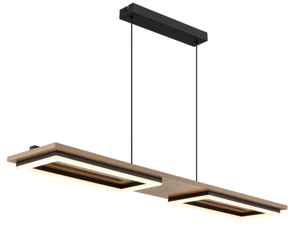 Globo LED Pendelleuchte Bruce 30W warmweiss Schwarz matt Holzoptik dunkel Metall MDF 120x90cm