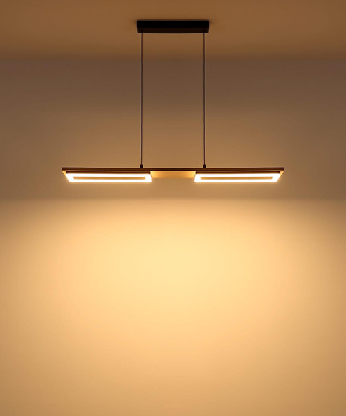 Globo LED Pendelleuchte Bruce 30W warmweiss Schwarz matt Holzoptik dunkel Metall MDF 120x90cm