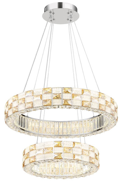 Globo LED Pendelleuchte Lidia 55W dimmbar Fernbedienung CCT warm-/tageslichtweiss Verchromt klar Metall Glaskristalle Ø61cm