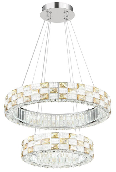 Globo LED Pendelleuchte Lidia 55W dimmbar Fernbedienung CCT warm-/tageslichtweiss Verchromt klar Metall Glaskristalle Ø61cm