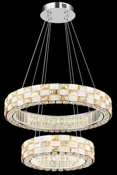 Globo LED Pendelleuchte Lidia 55W dimmbar Fernbedienung CCT warm-/tageslichtweiss Verchromt klar Metall Glaskristalle Ø61cm