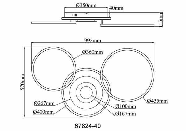 Globo LED Deckenleuchte Miles 40W dimmbar Fernbedienung CCT warm-/tageslichtweiss Silberfarben gebürstet Metall Aluminium 99x57cm