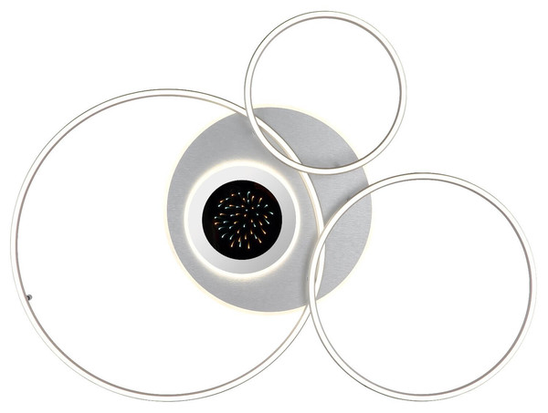 Globo LED Deckenleuchte Johnson 60W dimmbar Fernbedienung CCT warm-/tageslichtweiss Silberfarben gebürstet Metall Aluminium 3D-Effekt 117x86cm