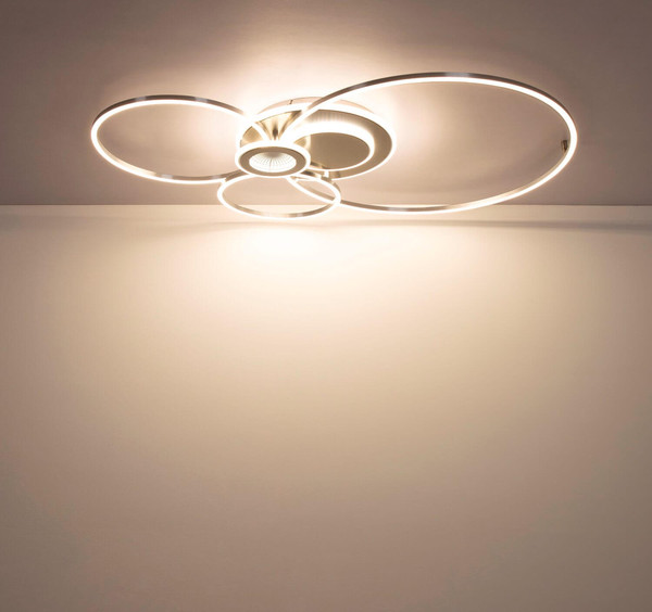 Globo LED Deckenleuchte Beltran 36W dimmbar Fernbedienung CCT warm-/tageslichtweiss Silberfarben matt gebürstet Metall Aluminium 103,5x65cm