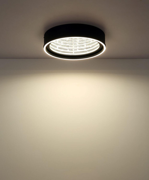 Globo LED Deckenleuchte Mirrora 24W dimmbar Fernbedienung CCT warm-/tageslichtweiss Schwarz matt verspiegelt 3D Effekt Metall Glas Ø40cm