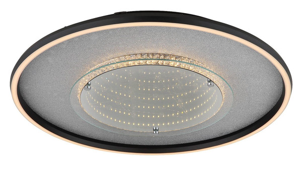 Globo LED Deckenleuchte Mirrora 40W CCT warm-/neutral-/tageslichtweiss Schwarz matt verspiegelt 3D Effekt Aluminium Glas Ø51,5cm