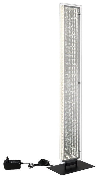 Globo LED Stehleuchte Mirrora 45W dimmbar Fernbedienung CCT warm-/tageslichtweiss Schwarz matt verspiegelt 3D Effekt Metall Glas 117cm