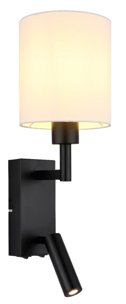 Globo Wandleuchte Zamora E27 + LED 3W warmweiss Schwarz matt weiß Metall Textil 45,5x15cm