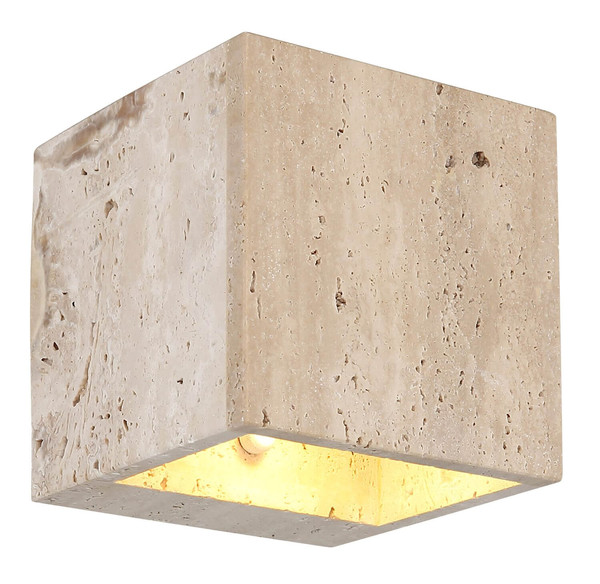 Globo LED Wandleuchte Rojas 6W warmweiss Weiß matt Metall Travertine Stein 12x12cm