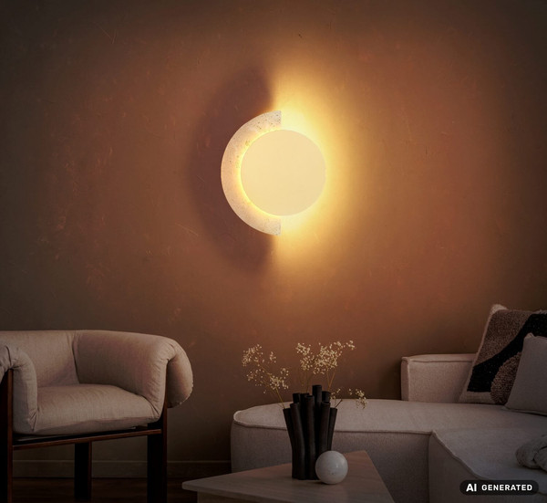 Globo LED Wandleuchte Rojas 14W warmweiss Weiß matt Metall Travertine Stein 30x27,5cm