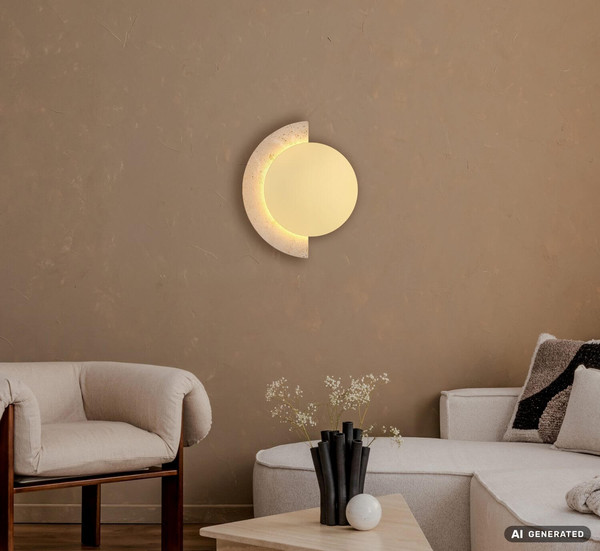 Globo LED Wandleuchte Rojas 14W warmweiss Weiß matt Metall Travertine Stein 30x27,5cm