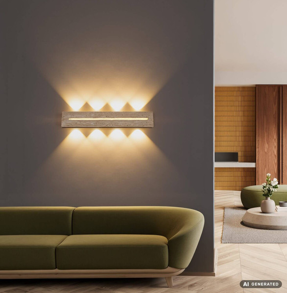 Globo LED Wandleuchte Rojas 21W warmweiss Weiß matt Metall Travertine Stein 60x11cm