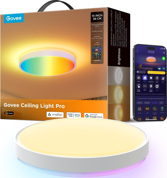 Govee Smarte LED Deckenleuchte 38cm, RGBWW + RGBIC, Musik-Sync, DreamView, 3500Lm Weißlicht H60A6C01