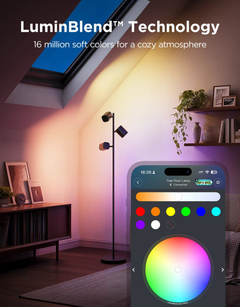 Govee Tree Floor Lamp - Smarte Stehlampe, 3 LED Köpfe mit LuminBlend H60B2311