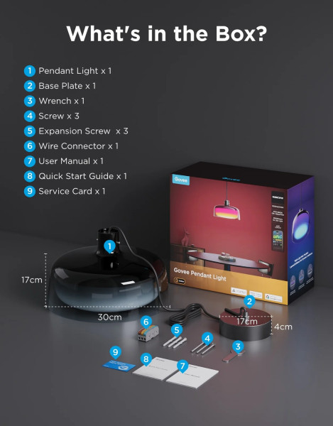 Govee Smarte LED Pendelleuchte mit RGBICWW und vollwertigem Weißlicht H60C13F1