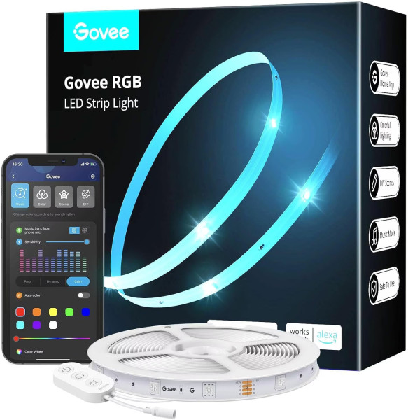 Govee RGB LED Strip 5M - Smarter LED Streifen, RGB, WLAN & Bluetooth, Alexa & Google, Musik-Sync H615A3A3