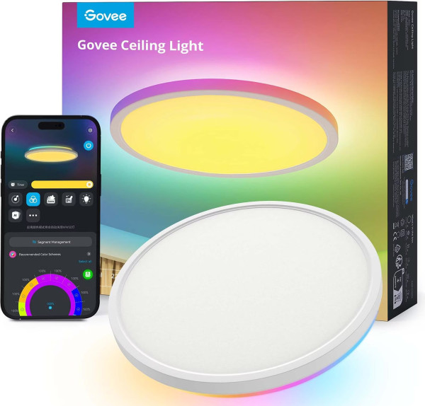 Govee Smarte LED Deckenleuchte 30cm mit Backlight, RGBWW + RGBIC, Musik-Sync DreamView, 2400Lm Weißlicht H80A1C01