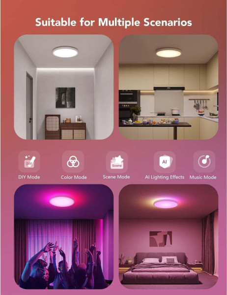 Govee Smarte LED Deckenleuchte 30cm mit Backlight, RGBWW + RGBIC, Musik-Sync DreamView, 2400Lm Weißlicht H80A1C01