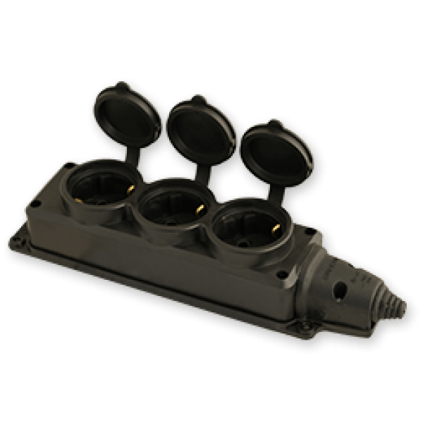 Gunsan Valta 3-fach Steckdosenleiste Gummi mit Klappdeckel