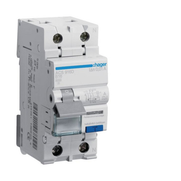 Hager ACS916D Fehlerstrom-Leitungsschutzschalter 1PN 6kA B-16A 10mA Typ A QuickConnect