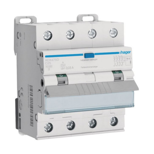 Hager ADX475D Fehlerstrom-Leitungsschutzschalter 4P 10kA C-25A 30mA Typ A