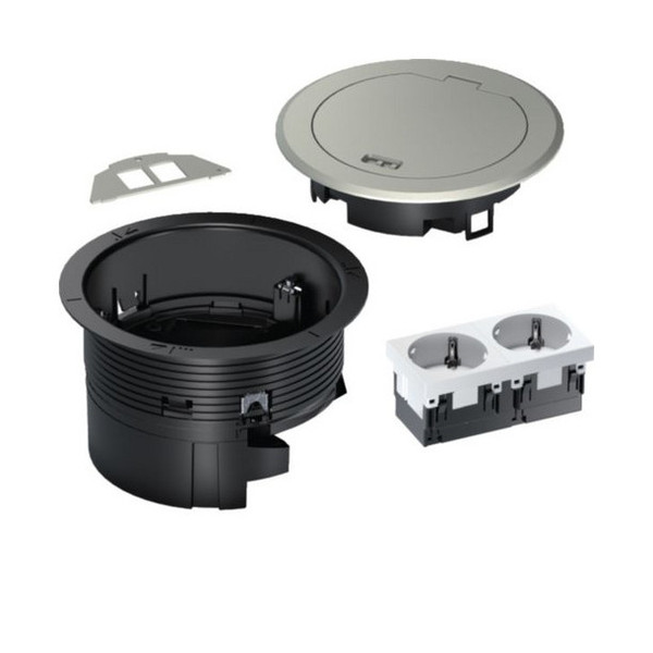 Hager BSR02D01 Installationsdose R02, 2x SCHUKO, Keystone Typ 01 2-f, Metall Klappdeckel silber