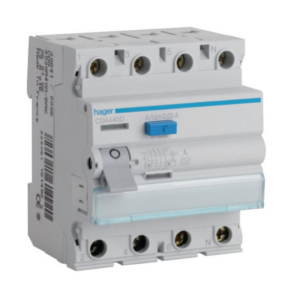 Hager CDA440D Fehlerstromschutzschalter 4 polig 6kA 40A 30mA Typ A