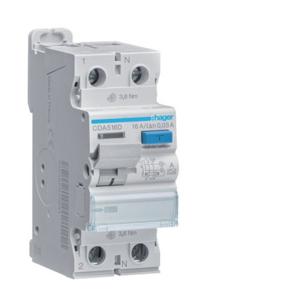 Hager CDA516D Fehlerstromschutzschalter 2 polig 10kA 16A 30mA Typ A