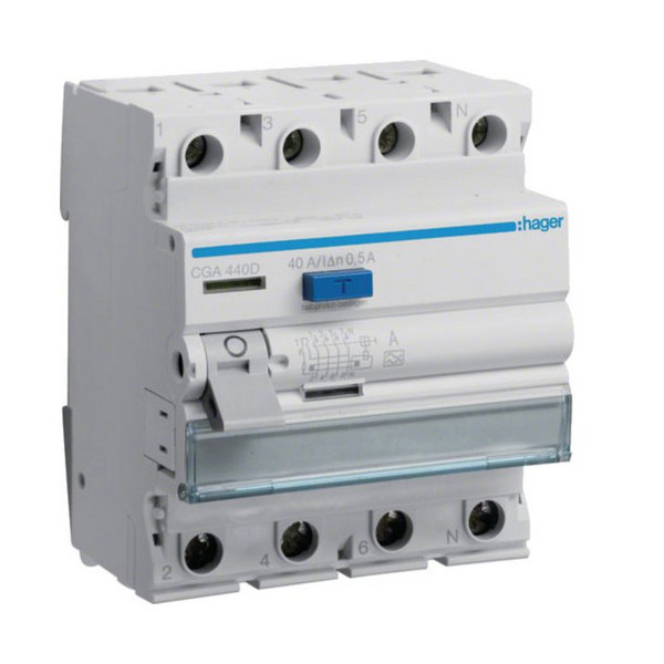 Hager CGA440D Fehlerstromschutzschalter 4 polig 6kA 40A 500mA Typ A