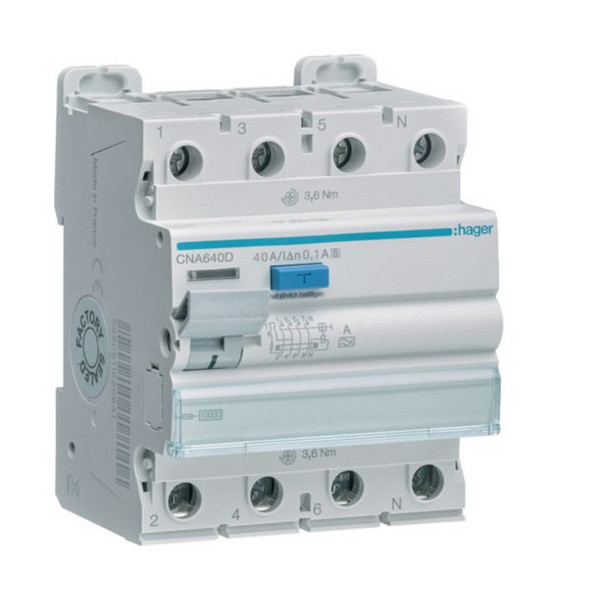 Hager CNA640D Fehlerstromschutzschalter 4 polig 10kA 40A 100mA Typ S selektiv