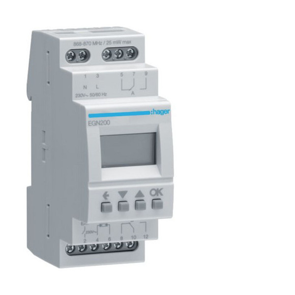 Hager EGN200 Digitale Multifunktions-Zeitschaltuhr mit Bluetooth, 2-Kanal