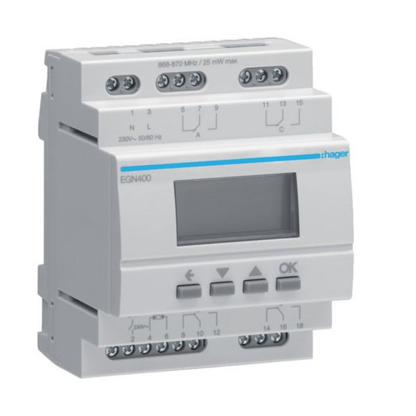 Hager EGN400 Digitale Multifunktions-Zeitschaltuhr mit Bluetooth, 4-Kanal