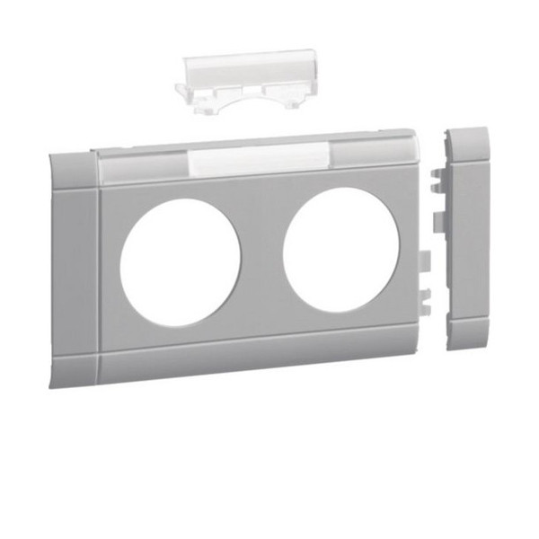 Hager GB080217035 Blende 2-fach Steckdose zu Oberteil 80mm beschriftbar anreihbar hfr lichtgrau