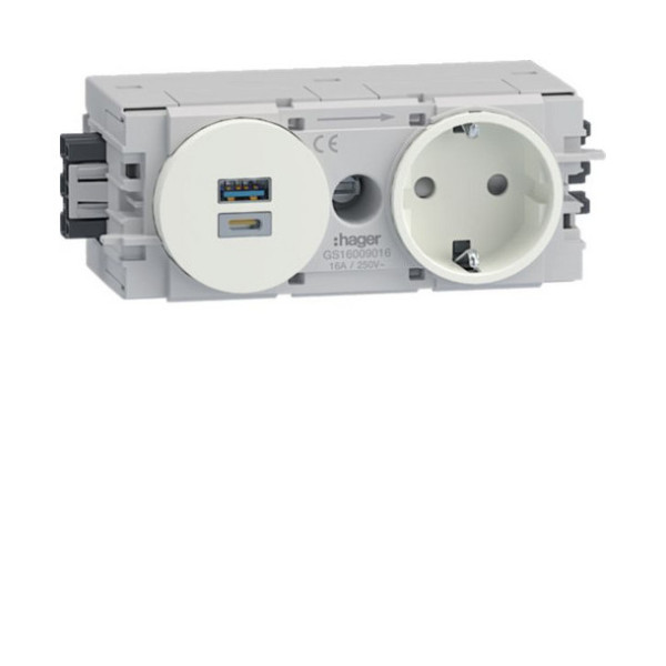 Hager GS16009016 Steckdose 1-fach mit USB-Charger AC 15W Wago Winsta C-Profil verkehrsweiß