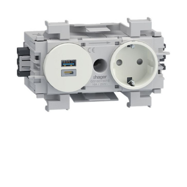 Hager GS16019016 Steckdose 1-fach mit USB-Charger AC 15W Wago Winsta Frontrastend verkehrsweiß