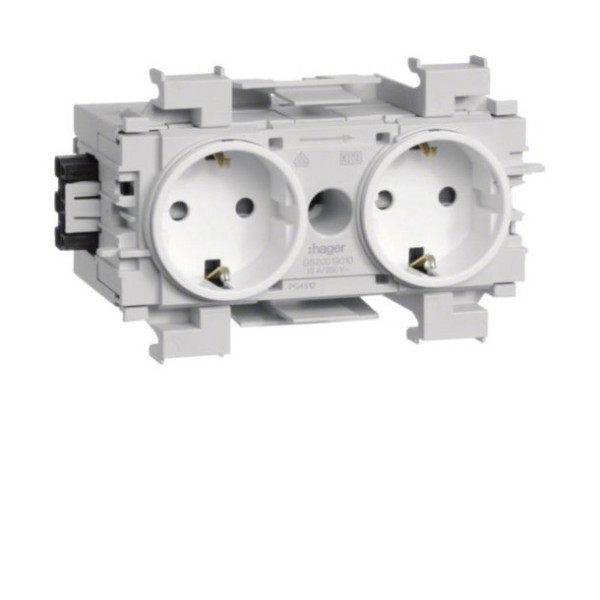 Hager GS20019016 Steckdose 2-fach mit Wago Steck-/Klemmtechnik Frontrastend in verkehrsweiß