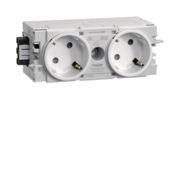 Hager GS20109016 Steckdose 2-fach 45° mit Wago Steck-/Klemmtechnik C-Profil in verkehrsweiß