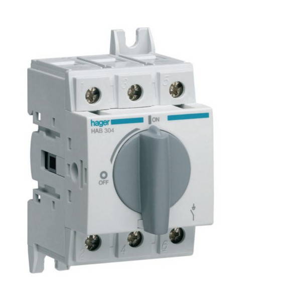 Hager HAB304 Lasttrennschalter 3polig 40A für Hutschiene oder Montageplatte
